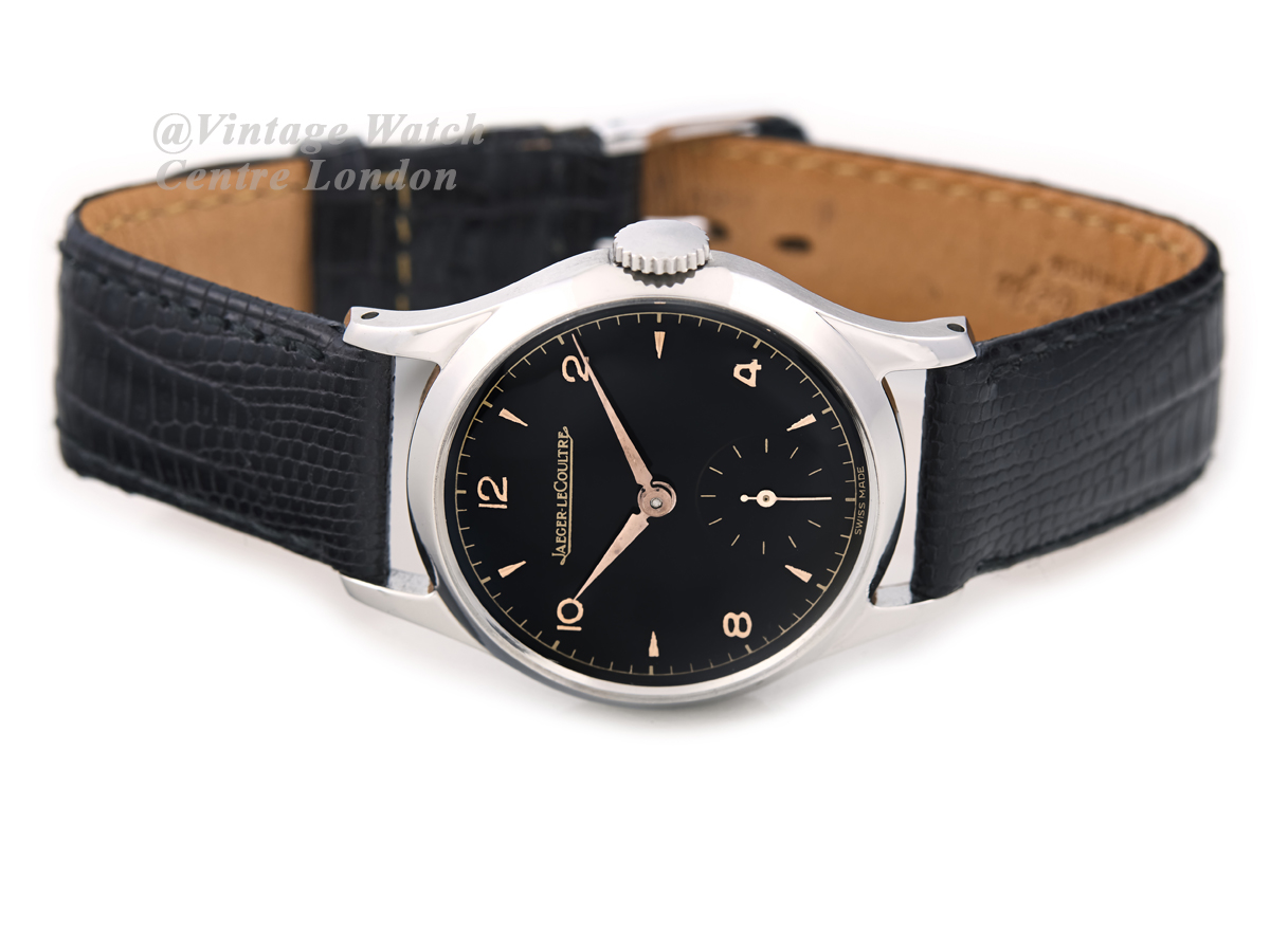 Jaeger LeCoultre Steel Black Explorer Dial 1946 Vintage Watch