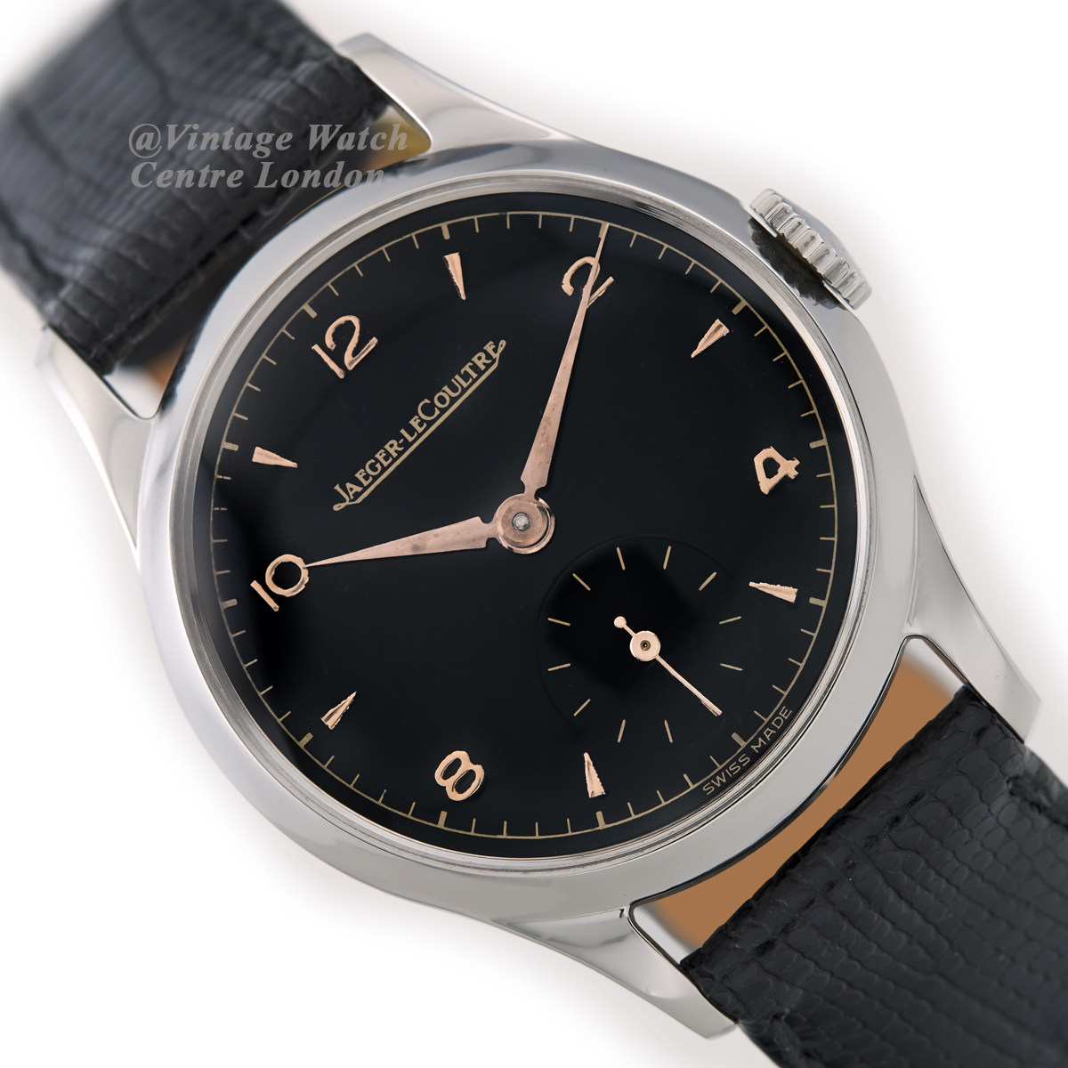 Jaeger LeCoultre Steel Black Explorer Dial 1946 Vintage Watch